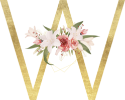 alfabeto y número oro acuarela, Boda flor letra png