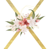 alfabeto y número oro acuarela, Boda flor letra png