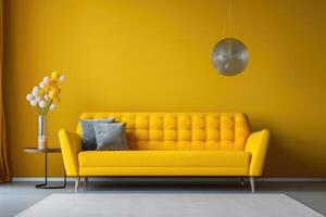 design of yellow sofa and white wall photo