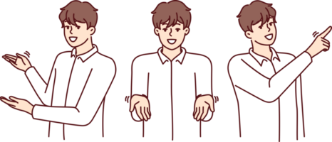 Man pointing in different directions providing consulting or customer support services png