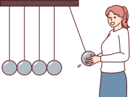 Businesswoman near Newton giant cradle symbolizing business management and employee motivation png