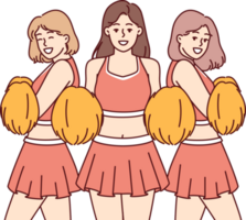 Cheerleader Mädchen unterstützen Sportler während Spiel oder Turnier und unterhaltsam Fans im Stadion png