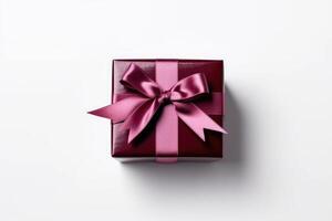 regalo caja con satín cinta y arco en blanco antecedentes generativo ai foto
