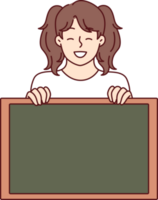 Little girl smiling demonstrates empty chalkboard designed for applying notifications png