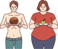 Improper diet led to anorexia or obesity due to metabolic problems or not meeting norm of calories png