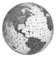 Textured Earth globe with network grid and particles connected isolated. Global Network connection. png