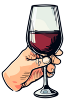 hand innehav en röd vin glas isolerat. klämma konst illustration stil. ai genererad png