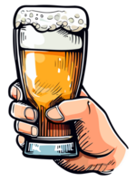 Hand holding a beer glass with foam isolated. Clip art illustration style. png