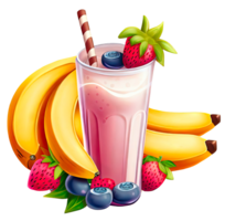 Fruit smoothie glass with some fruits isolated. png