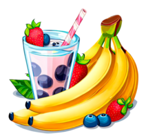 Fruit smoothie glass with some fruits isolated. png