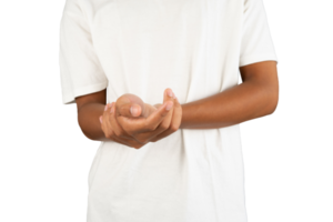 Man holding sore wrist isolated png