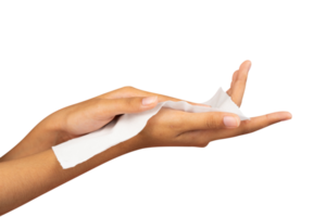 hands wipe palms with tissue isolated png