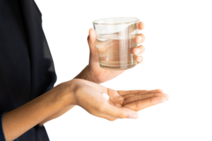 woman holding medicine and glass of water png