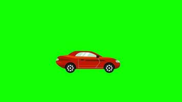rojo coche plano estilo animación en verde pantalla antecedentes video