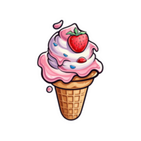Sticker of Ice Cream With Strawberry On Top Sweet And Delicious Hand Drawn png