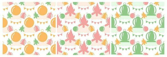 Set of Summer Camp Seamless Pattern Design of Camping and Traveling in Template Hand Drawn Cartoon Flat Illustration vector