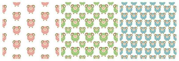 Set of Happy Eid Al Adha Mubarak Seamless Pattern of Muslims Celebration with Sacrificial Animals in Template Hand Drawn Cartoon Flat Illustration vector
