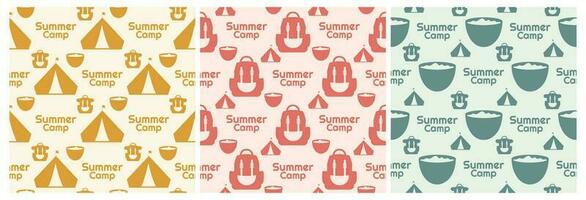 Set of Summer Camp Seamless Pattern Design of Camping and Traveling in Template Hand Drawn Cartoon Flat Illustration vector