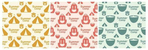 Set of Summer Camp Seamless Pattern Design of Camping and Traveling in Template Hand Drawn Cartoon Flat Illustration vector