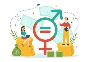 Gender Equality Vector Illustration with Men and Women Character on the Scales Showing Equal Balance and Same Opportunities in Hand Drawn Templates