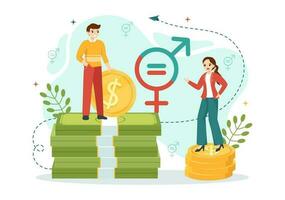 Gender Equality Vector Illustration with Men and Women Character on the Scales Showing Equal Balance and Same Opportunities in Hand Drawn Templates