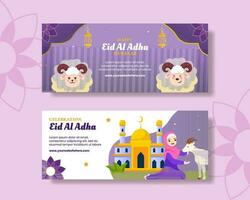 Happy Eid Al Adha Mubarak Horizontal Banner Illustration Cartoon Hand Drawn Templates Background vector