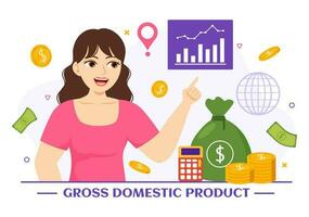 GDP or Gross Domestic Product Vector Illustration with Economic Growth Column and Market Productivity Chart in Flat Cartoon Hand Drawn Templates