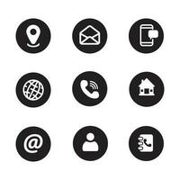 Set contact icon with black and white color in a round shape isolated on white background vector