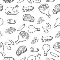 Seamless meat doodle pattern with a black and white color suitable for the background vector