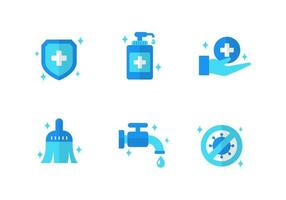 Set of hygiene icons in flat style with blue color isolated on white background vector