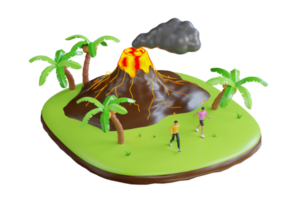 3d illustration av vulkanisk utbrott med lava. vulkanisk berg i utbrott. 3d illustration png