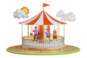carrousel avec les chevaux ou manège pour les enfants. séance sur carrousel cheval. 3d illustration png