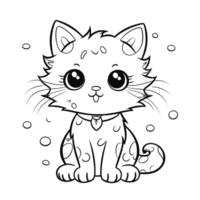 Cute cartoon cat. Coloring book page for children, isolated object, whimsical cartoon drawing illustration png