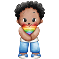 Boy holding pride heart watercolor element png