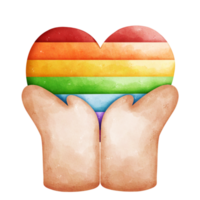 Two hands hold pride heart watercolor element png