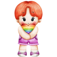 Boy holding pride heart watercolor element png