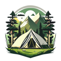 Mountain Camp. Tourist Tent and Bonfire on the Shore at Night. flat design. print design for t shirt png