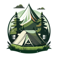 Mountain Camp. Tourist Tent and Bonfire on the Shore at Night. flat design. print design for t shirt png