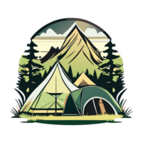 Mountain Camp. Tourist Tent and Bonfire on the Shore at Night. flat design. print design for t shirt png