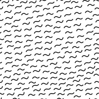 Memphis style pattern vector with small wavy dashes. Simple geometric seamless background. Two color minimalistic repeatable design.