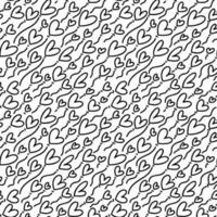 Seamless vector pattern with black linear hearts. Vector repeating texture with outlined dynamic heart shapes. Repeatable romantic backdrop.