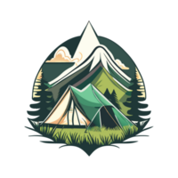 Mountain Camp. Tourist Tent and Bonfire on the Shore at Night. flat design. print design for t shirt png