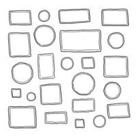 Doodle frames set. Square, round and oval borders. Vector illustration isolated on white background.