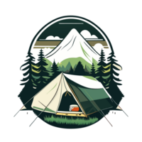 Mountain Camp. Tourist Tent and Bonfire on the Shore at Night. flat design. print design for t shirt png