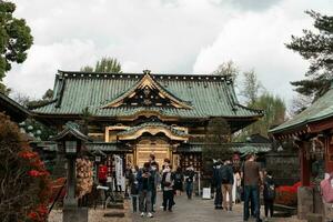 TOKYO, JAPAN - APRIL 8, 2023 Tourist walking around Ueno Toshogu Golden Shrine photo