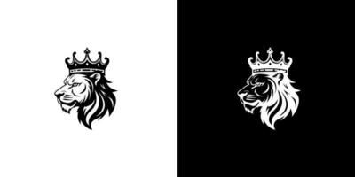 Royal king lion crown symbol. Elegant black Leo animal logotype. Premium luxury brand identity icon. Vector illustration design template.