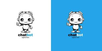 Robot chatbot head icon sign  design vector illustration  on white and blue background. Cute AI bot helper mascot character concept symbol business assistant