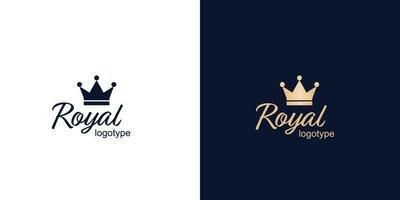 Crown Luxury Concept Logo Design Template on blue and white background. Logotype vector sign