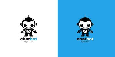 Robot chatbot head icon sign  design vector illustration  on white and blue background. Cute AI bot helper mascot character concept symbol business assistant