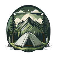 Mountain Camp. Tourist Tent and Bonfire on the Shore at Night. flat design. print design for t shirt png